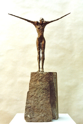 Flugversuch, Bronze, Sandstein,48x26x14cm